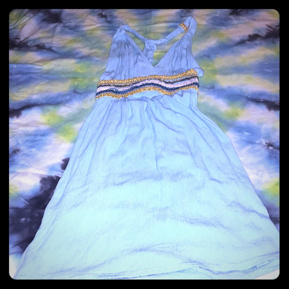 Blue dress.